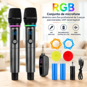 Microfones Sem Fio RGB UHF