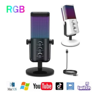 Microfone Condensador RGB USB